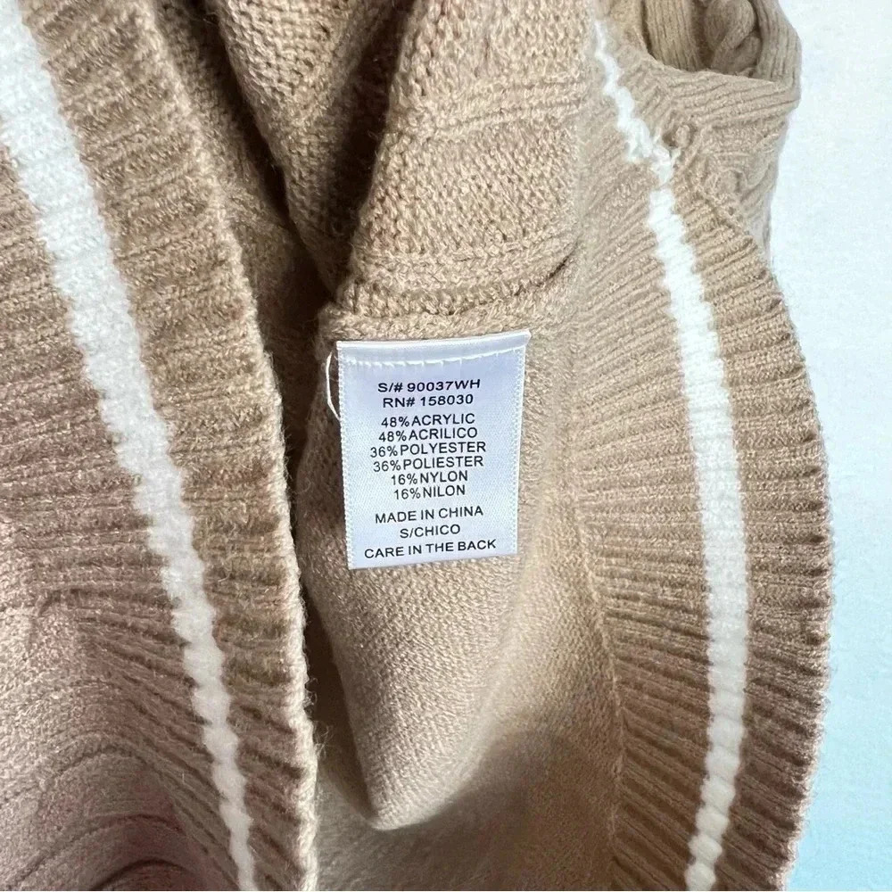 Cardigan Sweater Cable Knit Oversized Boxy Cropped Khaki Brown Long Sleeve Cozy - Picture 8 of 8